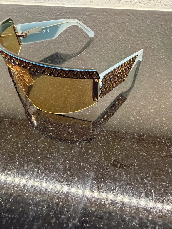 Swarovski NWOT Crystal-Trim Shield Sunglasses - Amber Lens main image 6